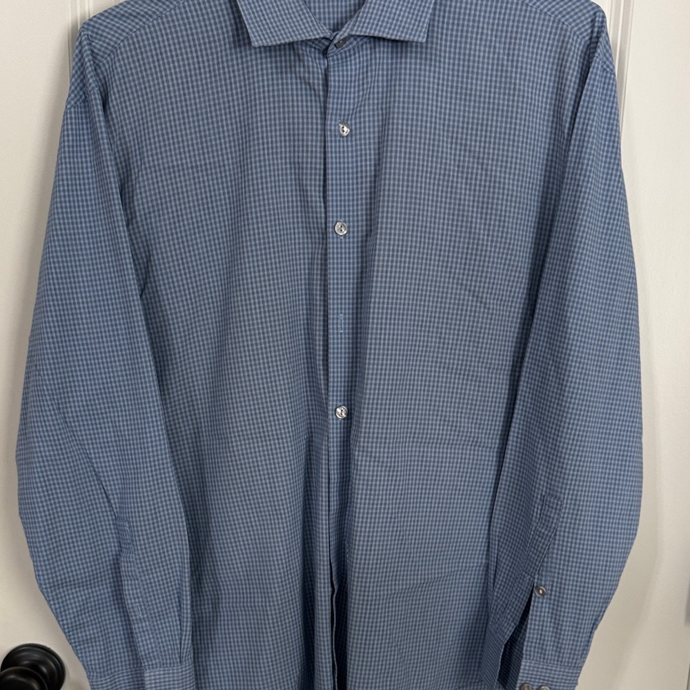 Kenneth Cole Blue Gingham Button Down Shirt